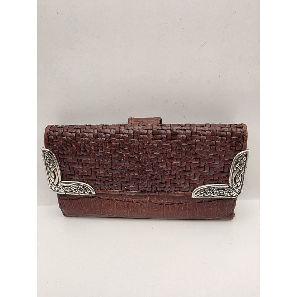 Vintage 90's-2000's Brighton Brown Aligator Weave Billfold Wallet